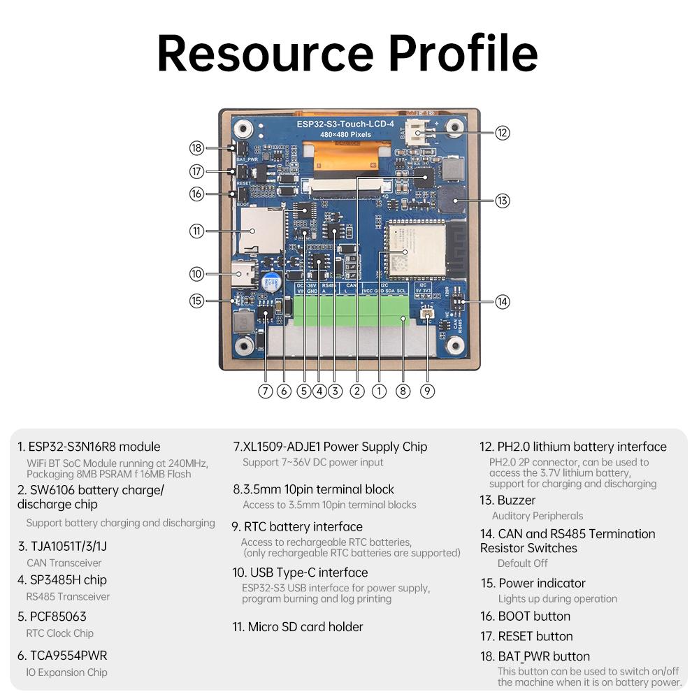 ESP32-S3-Touch-LCD-4 ESP32-S3 4-inch LCD Capacitive Touch Screen Wifi Bluetooth Development Board Type-C