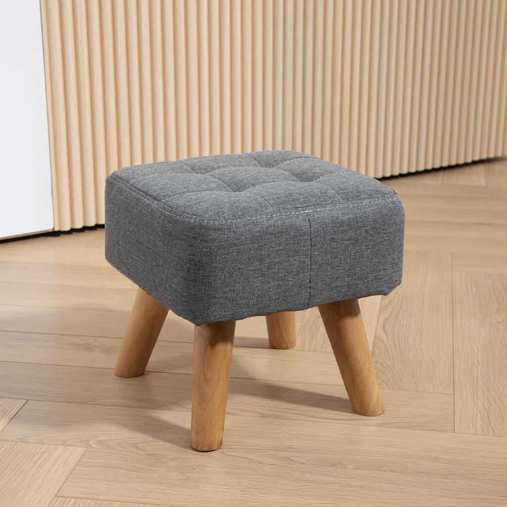 Linen Look Square Padded Footstool Grey