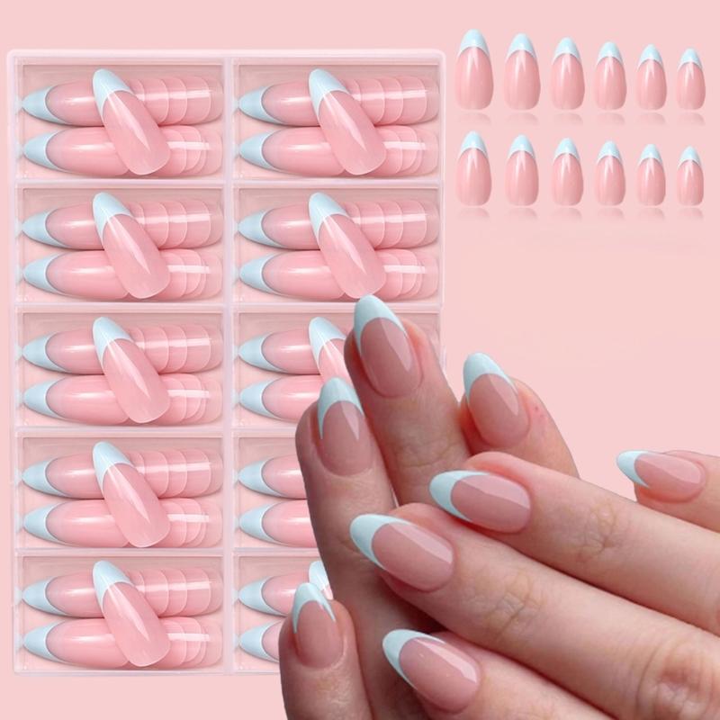 120 Pcs Press On Nails French Tip False Nails Almond Full Cover Stick on Nails Artificial Fingernails Manicures Supplies