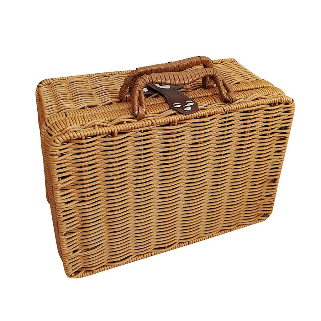 Mini Suitcase Box PE Rattan Hand Woven Rectangular Storage Basket with Handle for Travel Themed Party Wedding Decoration