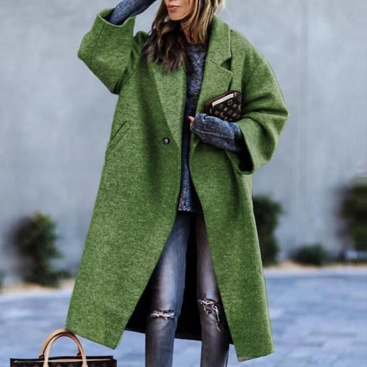 Trench da Donna a Quadri Moda Manica Lunga Color Block Capospalla Stampato in Lana Cappotto con Bavero