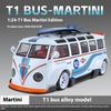 1/24 Volkswagen T1 Bus Gulf Oil Martini Low Ride Wide Body Modifiziert Legierung Metall Diecast Modellauto Sound & Licht Hobby Geschenke Junge