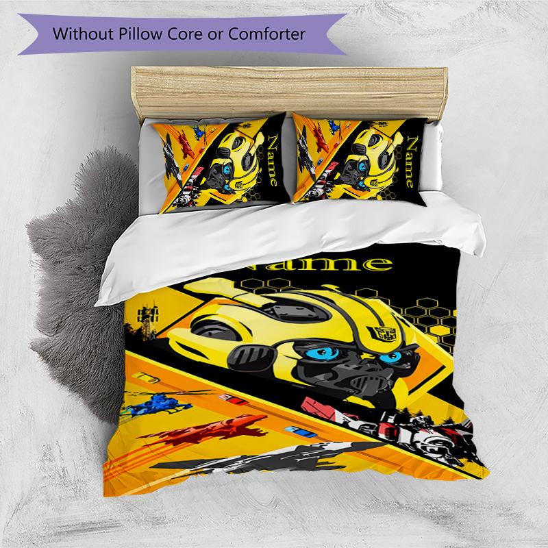 3pcs Custom Name Bumblebee Bedding Set Duvet Cover Closure Includes 1 Duvet Cover & 2 Pillowcases for All Seasons Bedroom Decor