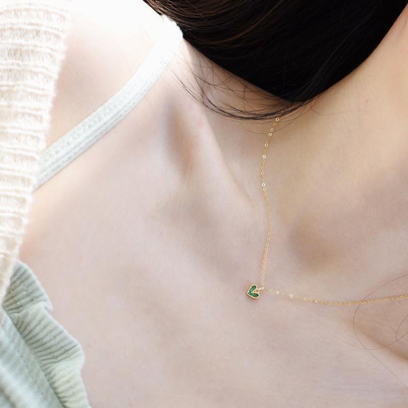 S925 Sterling Silver Emerald Love Heart Choker Necklace Pendant for Women 14K Gold Plated Necklaces Wedding Party Jewelry Gift