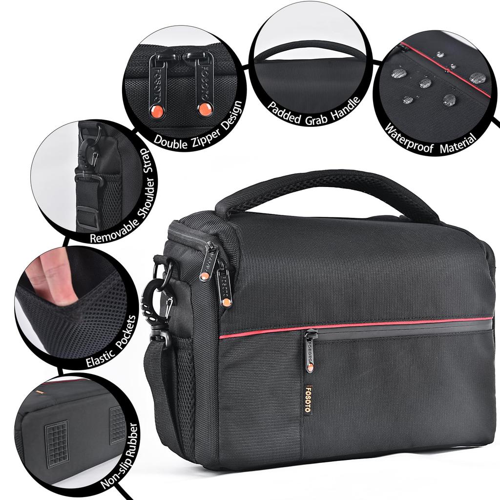 FOSOTO DSLR SLR Camera Case Shoulder Bag for Digital Cameras Large Size Large Capacity Storage Space Dividers Compatible with Various Cameras &