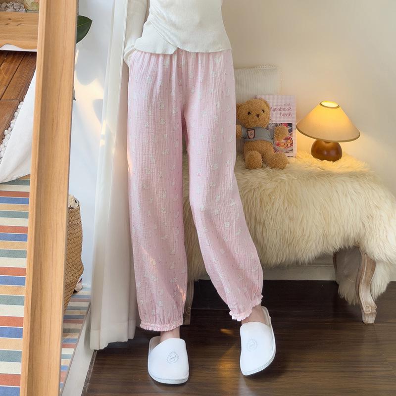 

Women s Spring & Autumn Cotton Gauze Floral Pajama Pants - Loose, Breathable, Indoor/Outdoor Medium