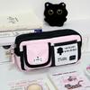 Cat Print Pen Bag Pink White Pencil Pouch Durable Stationery Organizer  School Supplies