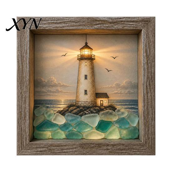 Table Centerpiece Light Sea Glass Art Painting with LED Light, DIY Mosaic Arts and Craft Kit, Eye-catching Home Decor Ocean Themed Beach Kit