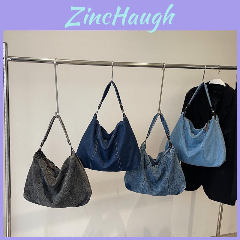 Korean Style Denim Shoulder Bag For Ladies Soft Fabric With Inner Phone Pocket