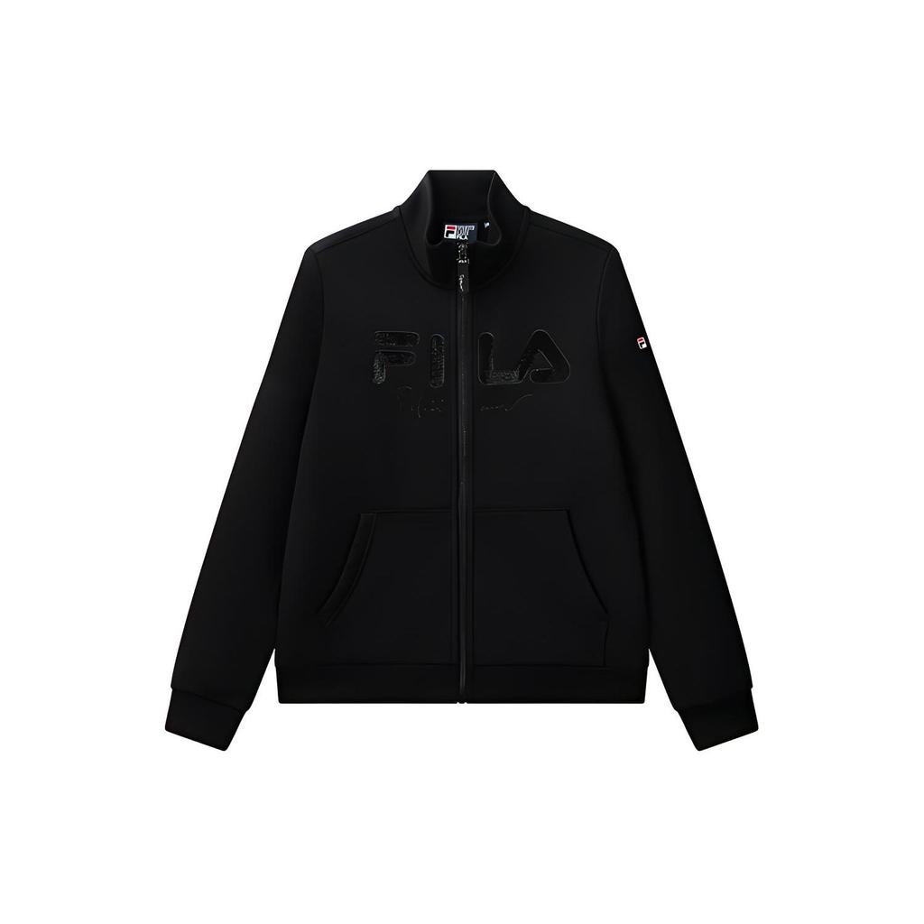 Fila Inlaid Logo Sports Knit Stand Collar Jacket Women Jackets Black F51W118511F-BK