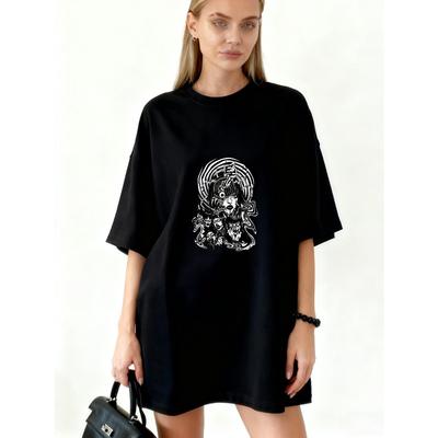 Oversized T Shirt Dress Black Tiger And Woman Graphic Print Casual Streetwear Fashion Statement Piece For Everyday Wear