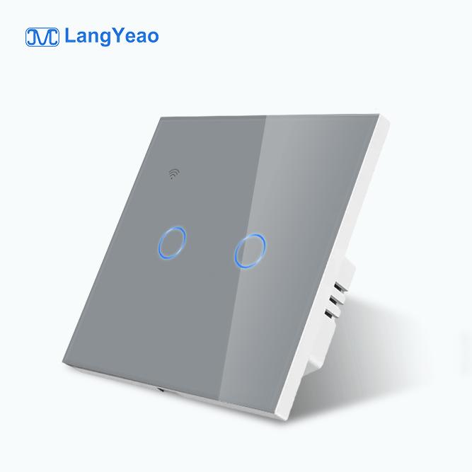LangYeao EU UK 1/2/3/4 Gang Tuya WiFi Smart Switch Light Alexa Voice Control Touch Glass Wall Wireless No/With Neutral Wire
