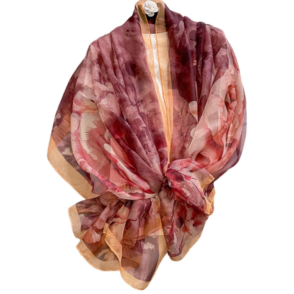 Floral Pattern Shawl in Shades of Pink and Burgundy - Romantic Accent