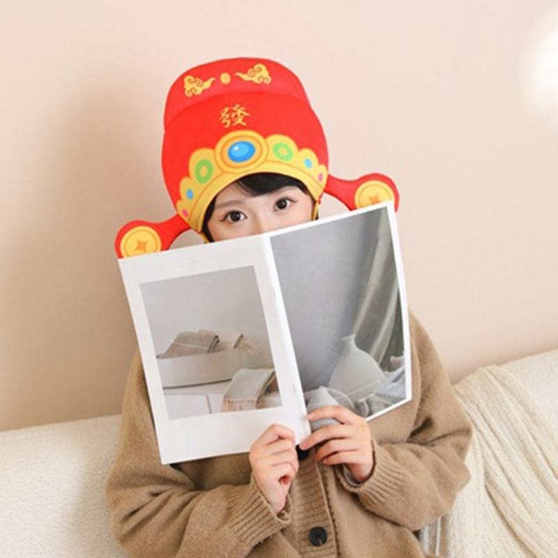 Chinese God Of Wealth Hat With Soft Padding Breathable New Year Party Hat For Family Gatherings And Festival Decoration
