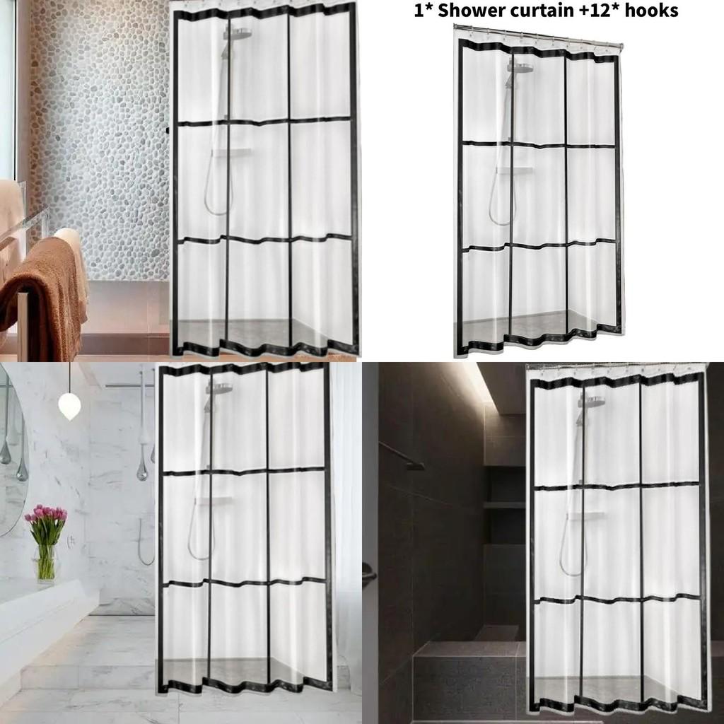 Checkered Pattern Rectangular Shower Curtain Peva Material With Antimildew Finish For Bathroom Decor