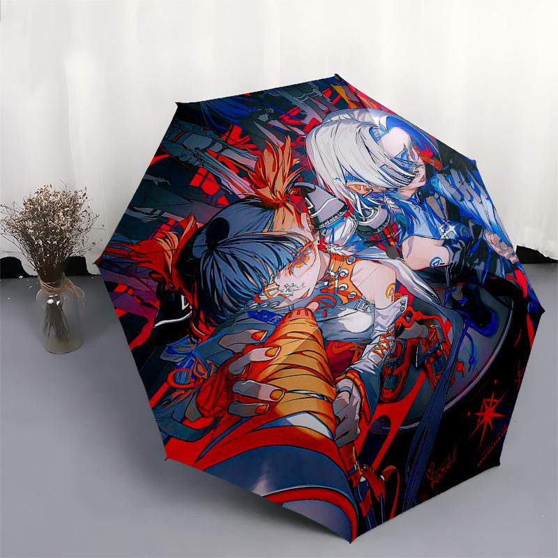 1pc Outdoor Umbrella with "Rumbling" Artwork - Automatic Opening/Closing, Portable 3-Fold Design, 8-Rib Iron Frame - Perfect Gift for Fans, Trave