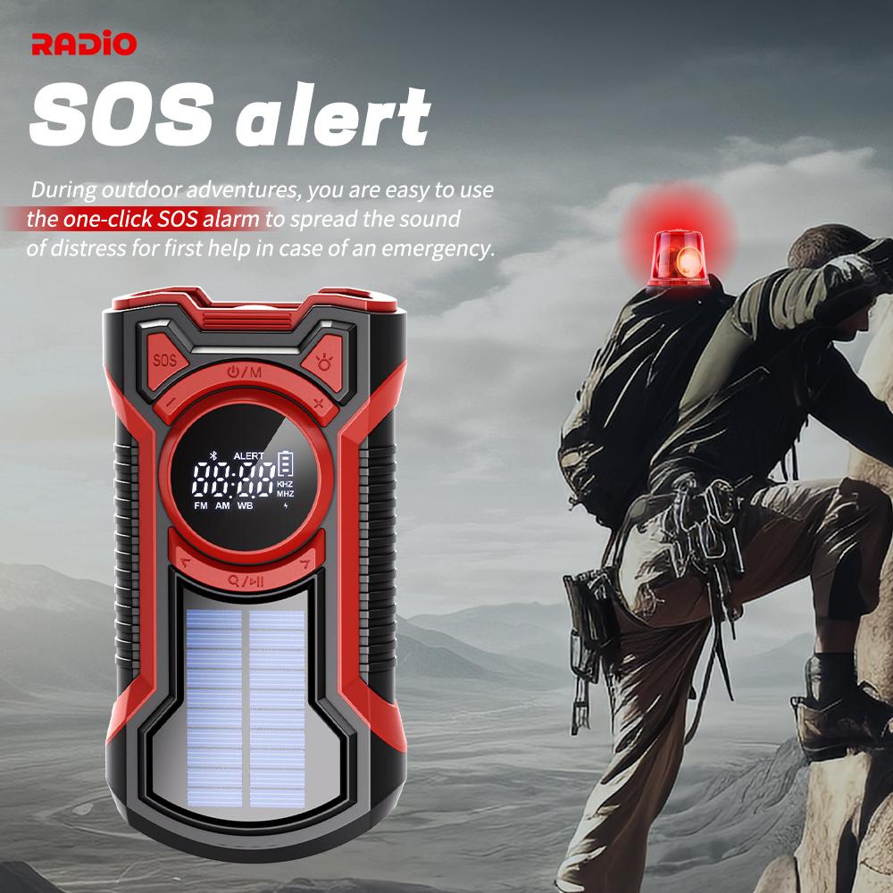 Solar 5000mAh, IP65 Waterproof Emergency Radio Hand Crank  Dustproof Bluetooth 5.3 Portable AM/FM /NOAA Weather Alert Radio