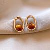 Silver Needle Resin Tiger's Eye Stone Round Leopard Pattern Earrings Retro Maillard Earrings Niche High-end Earrings