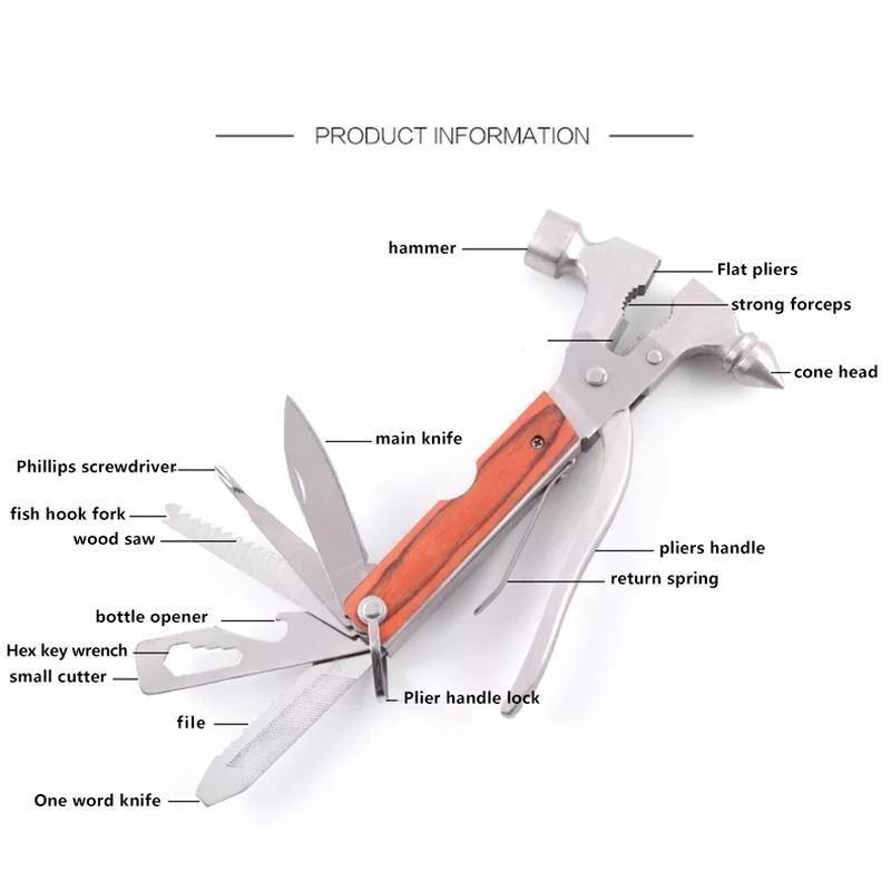 1Pc Stainless Steel Multi-purpose Outdoor Emergency Survival Tool Car Safety Hammer Emergency Hammer