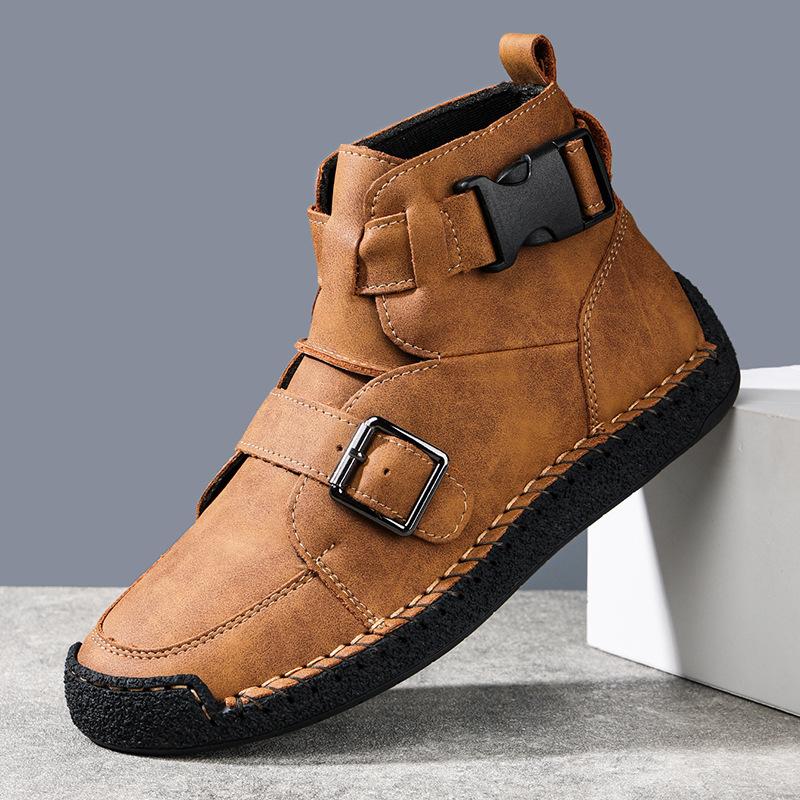 Leather shoes high-top handmade Martin boots retro spring and summer casual short boots