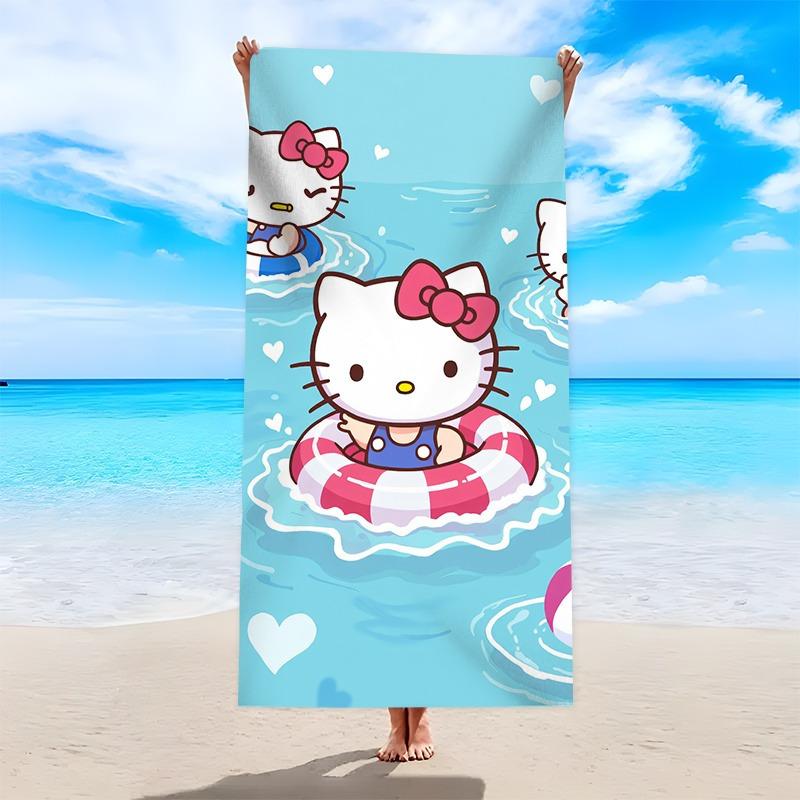 

1pc Hello Kitty Summer Pool Swim Ring Beach Towel, Polyester Lightweight Quick Dry Soft, Sanrio Fan Gift For Bathroom Travel W40*H60(CM)