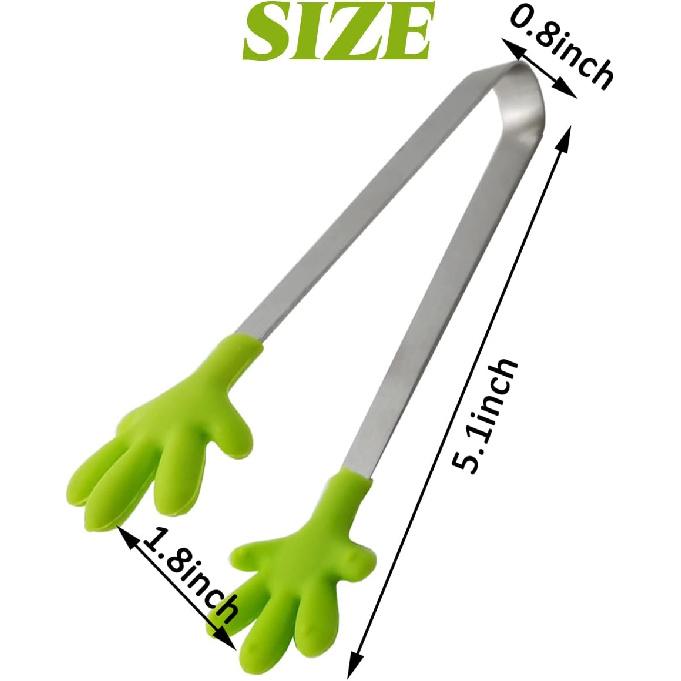 TIHOOD 20PCS Silicone Mini Tongs, 5Inch Hand Shape Food Tongs, Colourful Small Kids Tongs for Serving Food, Ice Cube, fruits, Sugar, Barbecue (10