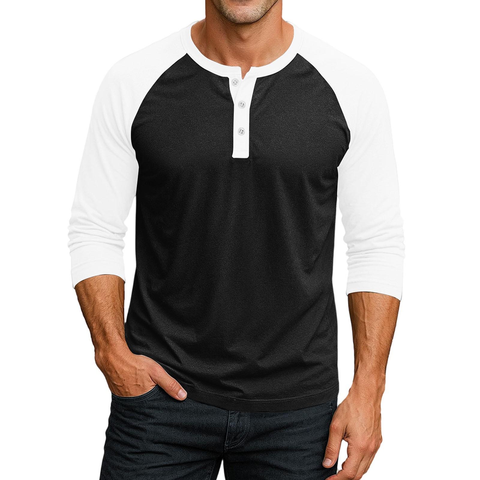 

Мужской контрастный топ реглан на пуговицах с рукавом 3/4 XL чёрный