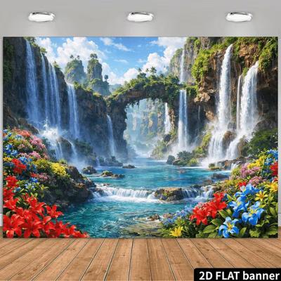2D Exotic Waterfall Backdrop Tropical Forest River Nature Photo Booth Banner