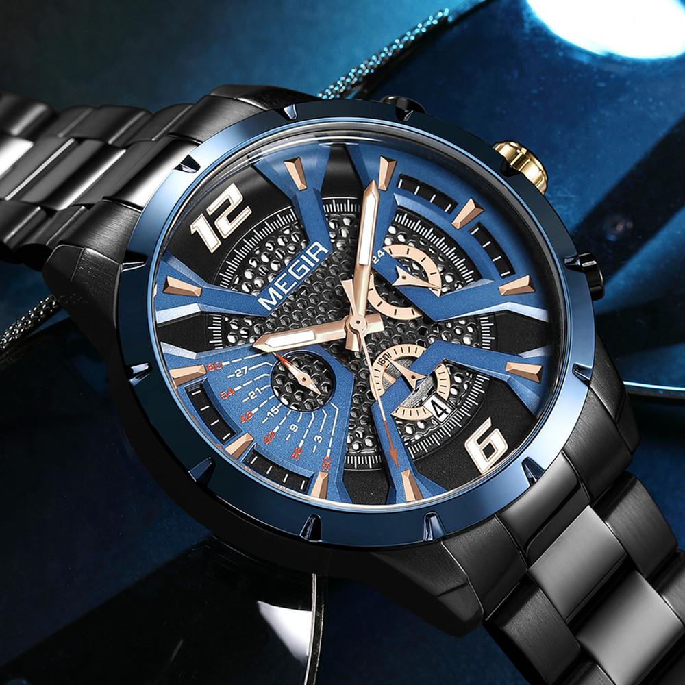 MEGIR Fashion Men's Watches Waterproof Stainless Steel Business Casual Wristwatch with Chronograph Male Clock Reloj Hombre 2221