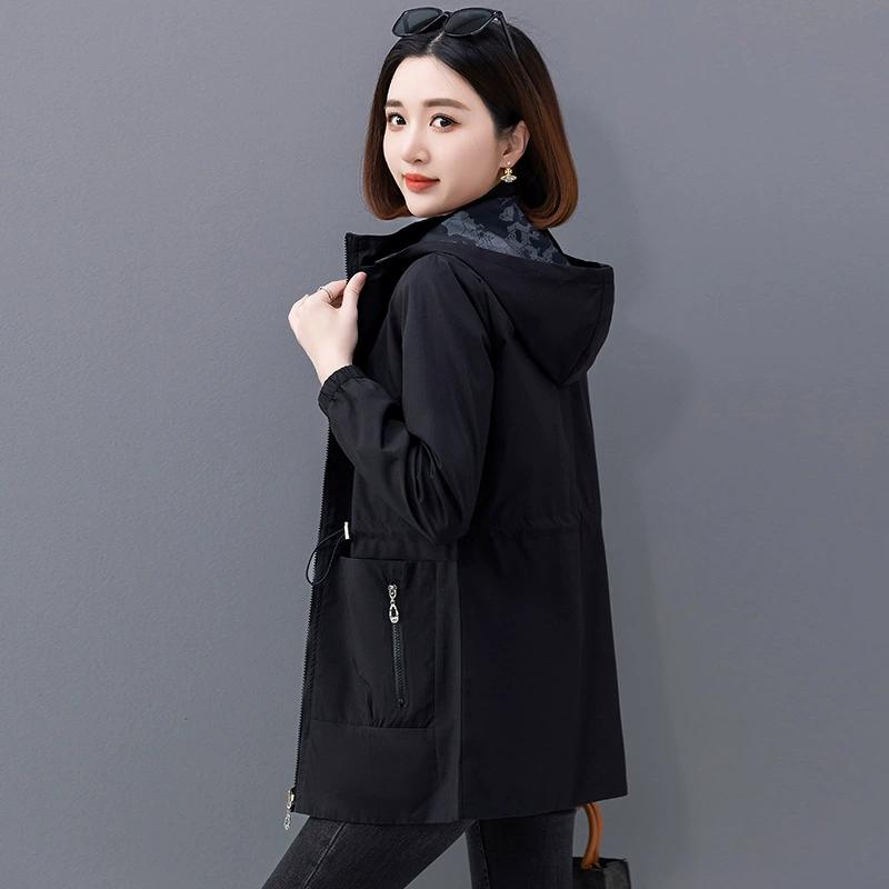Windbreaker Women's Long Jacket for Spring Double-sided Wear