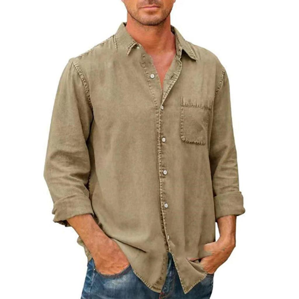 Men's Long Sleeves Pocket Single- Buckle Flip Collar Shirt