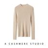 Women's Slimming Pure Cashmere Ribbed Pullover Sweater - Solid Color, Half-High Neck Knitwear