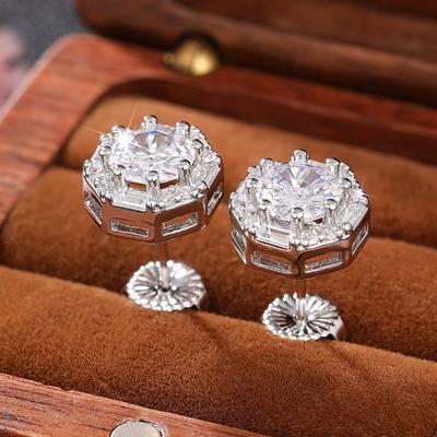 Hexagonal Stud Earrings Sparkling Ear Stud for Women Dazzling Crystal CZ Luxury Trendy Geometric Earrings New Jewelry