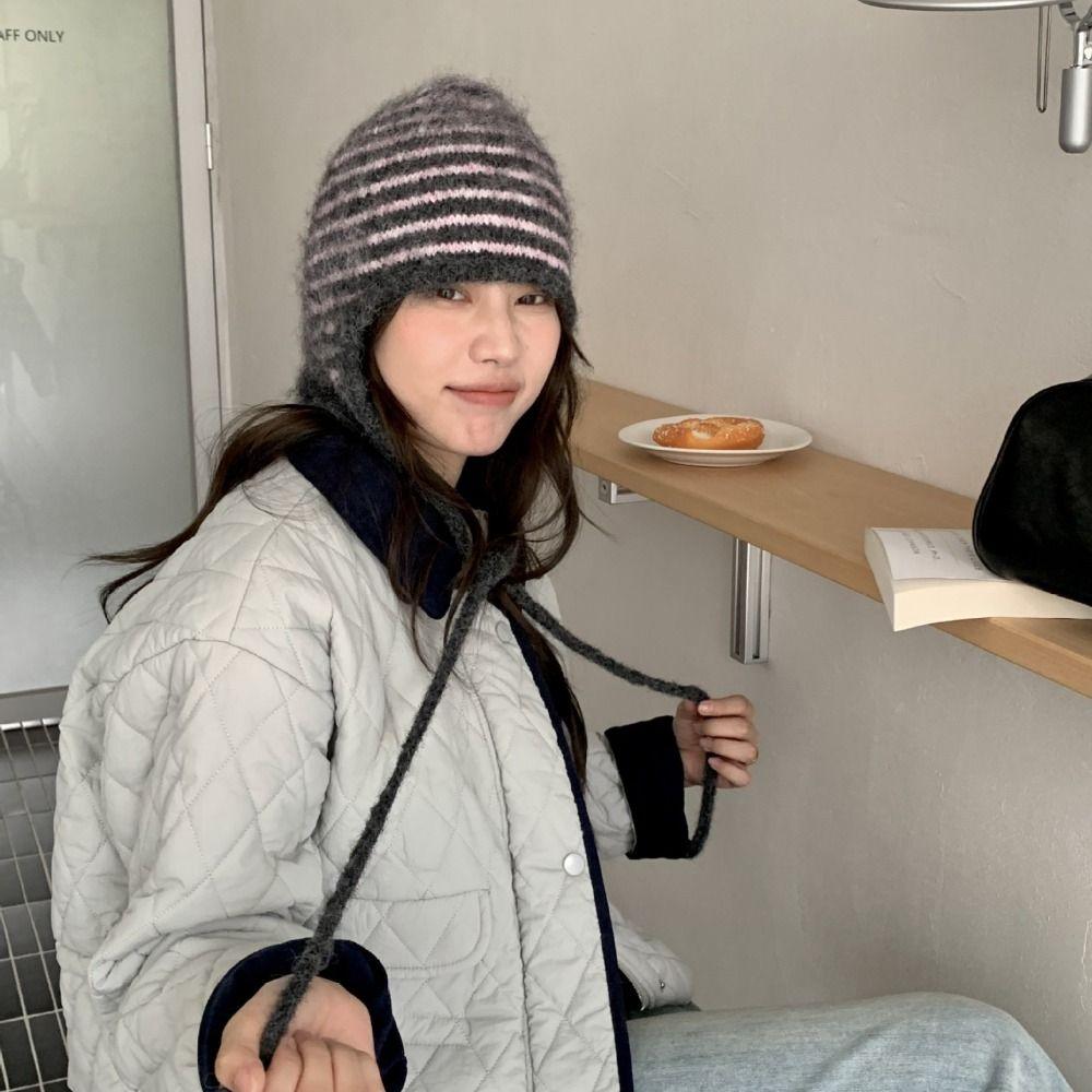 Cold-proof Knitted Hat Windproof Pullover Hat Fashion Warm Woolen Hat  Woman Girl