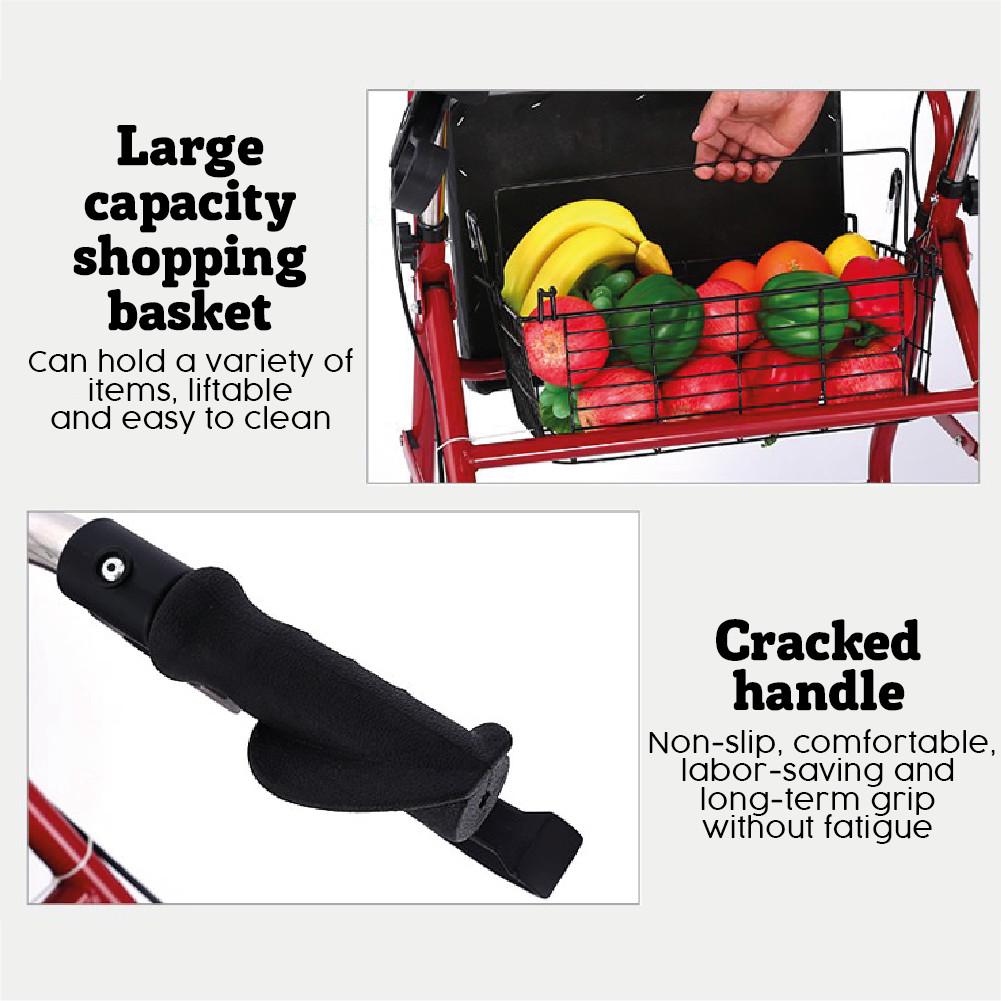 Rollator Walker Adult Wheelchair Pasar Lightweight Tongkat Roda Kaki Empat Foldable Walking Frame With Seat and Wheel