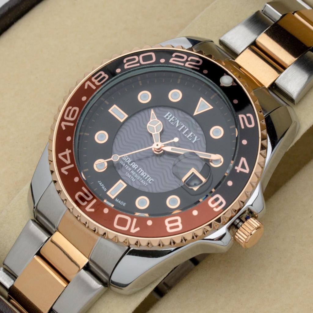 Analog Solar Waterproof Watch with Metal Band Bentley Rose Gold Gold [Klefer] Men's BT-AM388-RDT