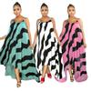 H153 Europäisches Sexy Damen Maxikleid mit unregelmäßigem Print und Spaghettiträgern