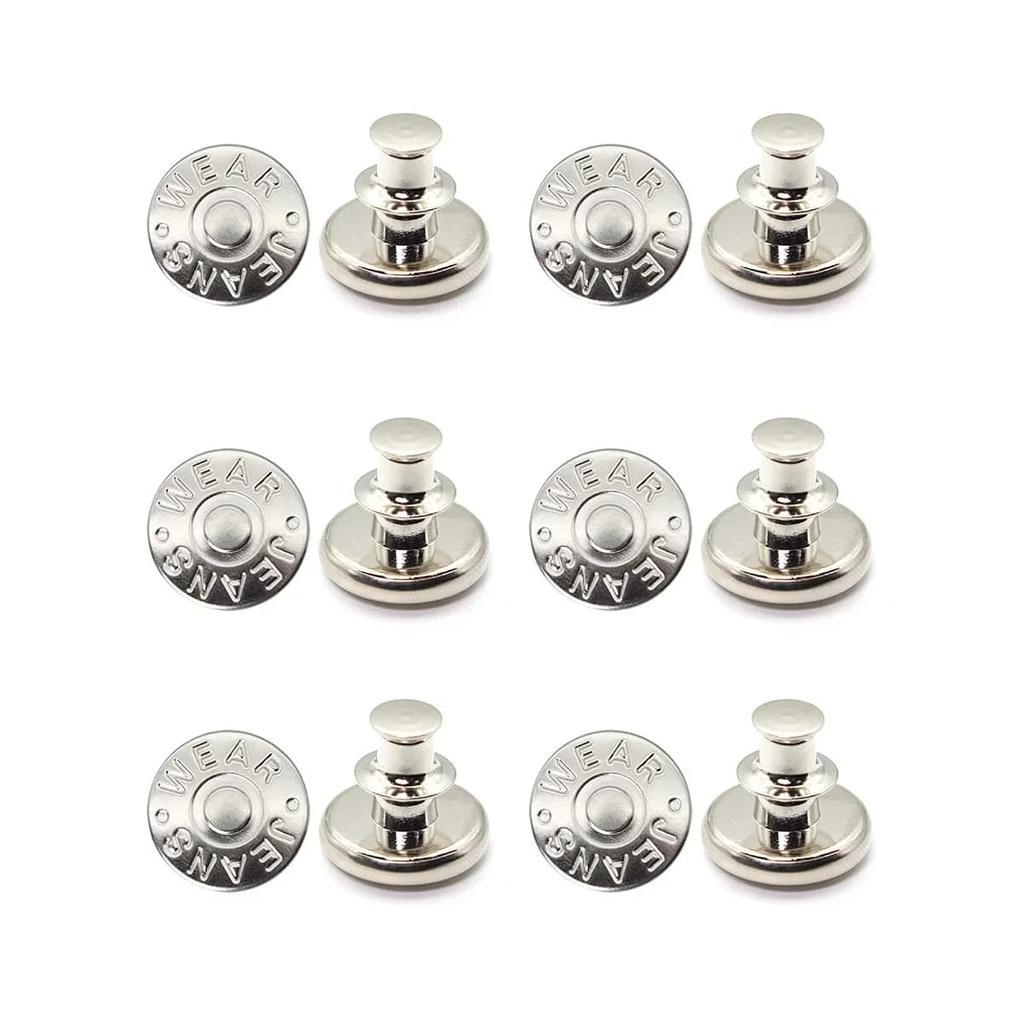 6pcs-Adjustable detachable jeans button Sew free vintage metal button garment button accessory I-button