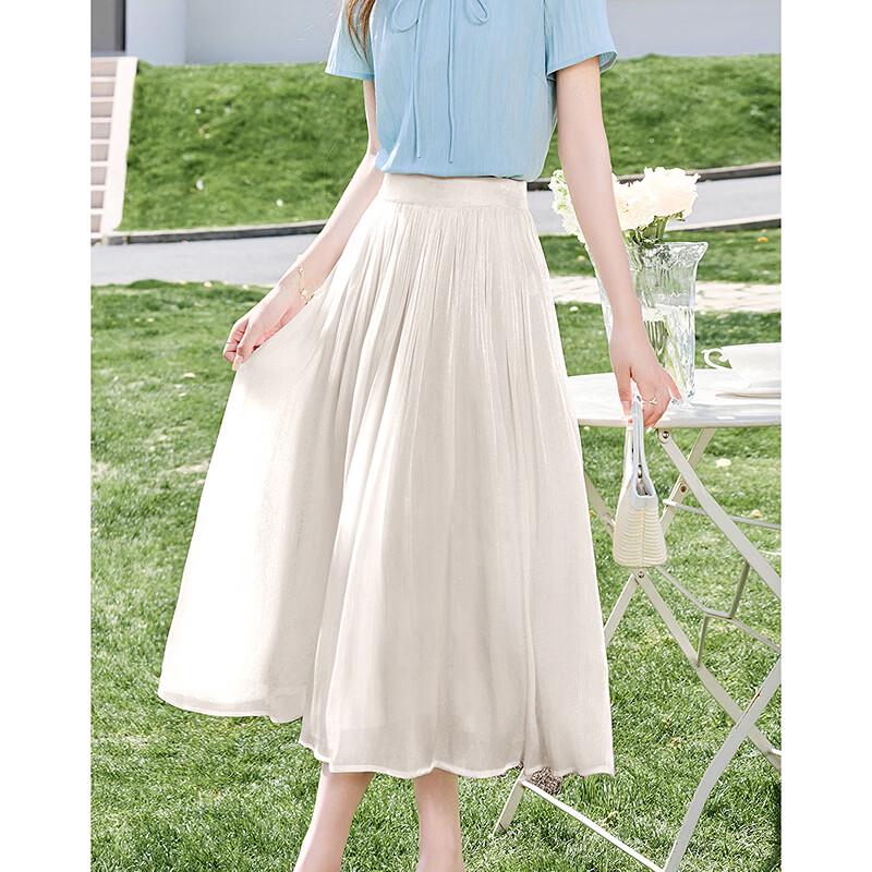 Elegant Summer High-Waist Pleated Mid-Length Skirt