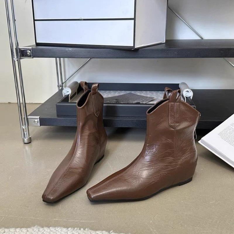 Xia women's new low tube wedge heel inner increase square head thin rear zipper fashion Xia women's new Martin short boots