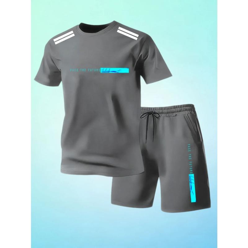 Outdoor Sports Outfit Men Summer Mesh Crew Neck Short Sleeve Tshirt Breathable Casual Shorts Set