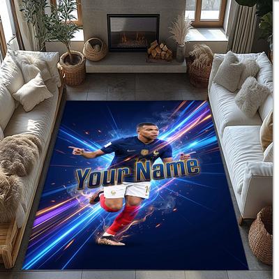 Kylian Mbappe Printed Crystal Velvet Rug Non‑Slip Crystal Velvet Carpet For Sofa Bedroom Indoor Home Decoration