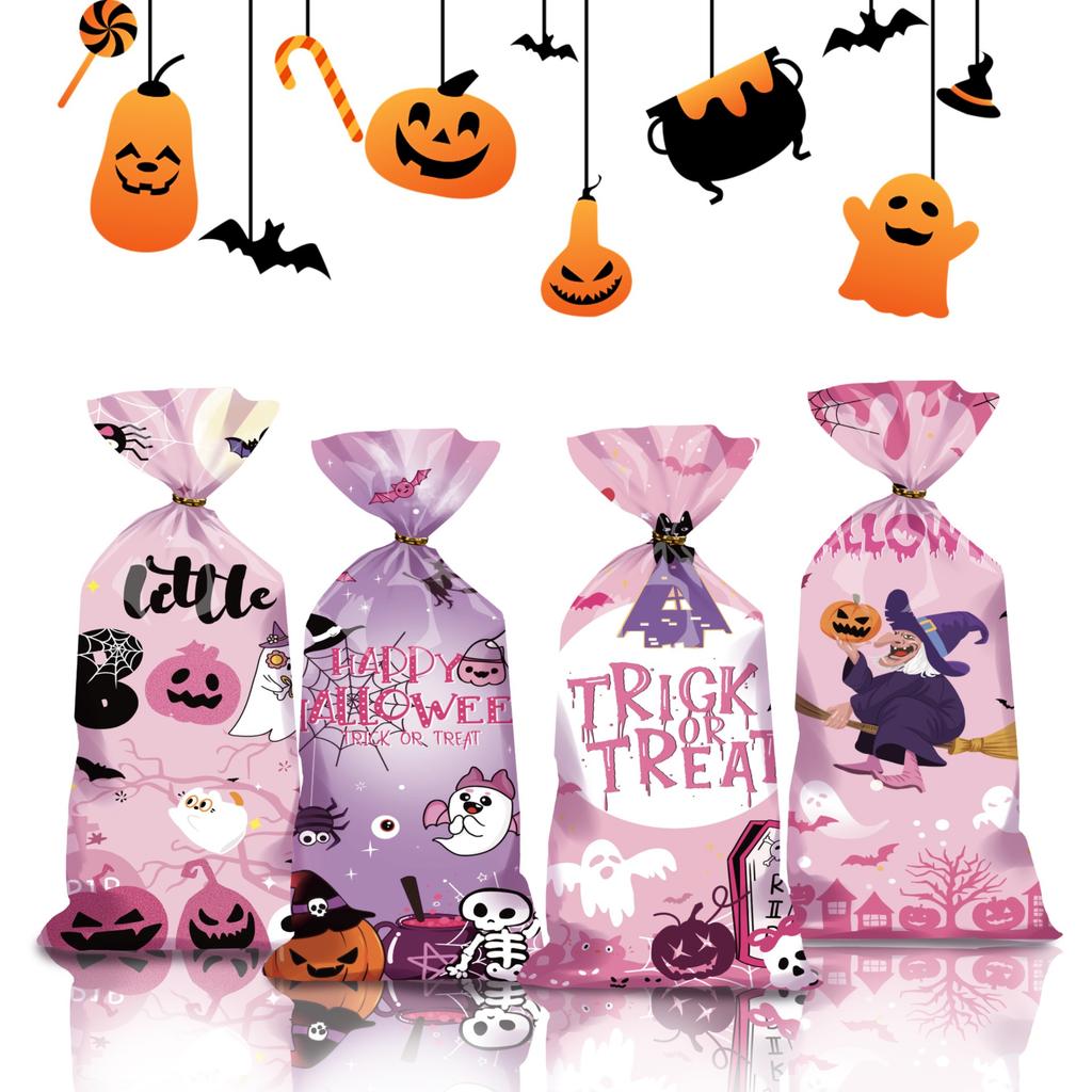 50PCS Pack Halloween Candy Bag Assorted Styles Pumpkin Ghost Bat Halloween Party Supplies Trick or Treat Gift Goodie Bag