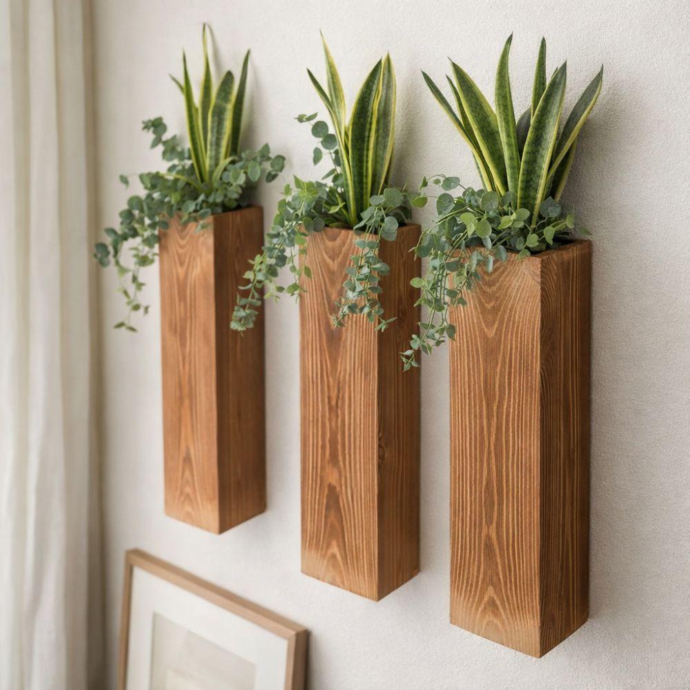 Vintage Wood Wall Planter Handmade Wall-Mounted Wall Plant Vase Wear-Resistant Decorative Holder Hanging Flower Vase Living Room