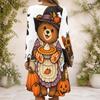 Women Criss Cross V Neck Long Sleeve Fitted Curved Hem Cartoon Bear Pumpkin Printed Dress