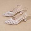 New French Niche Temperament Mid-heel Cut-out Woven One-line Buckle Strap High Heels Pointed Toe Shallow Mouth Sandals
