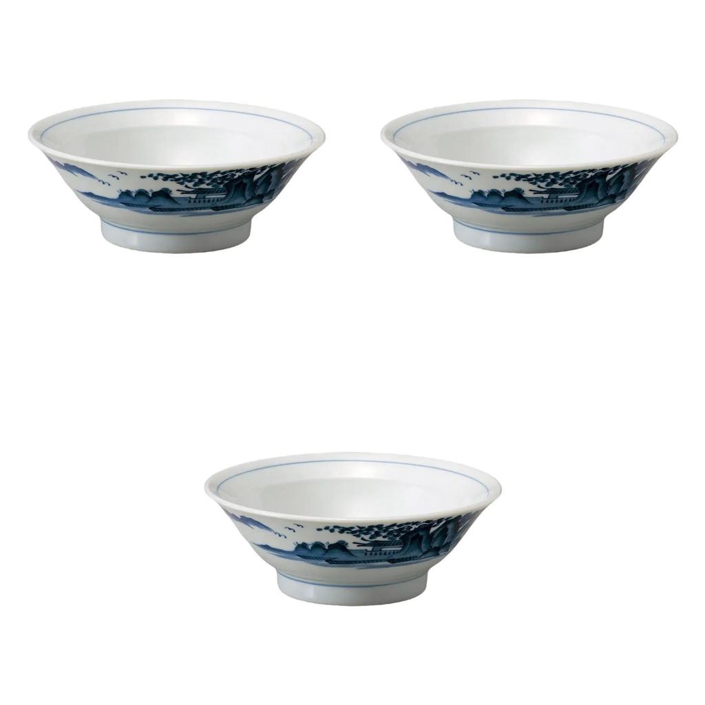 Set of 3 Blue and White Sansui Bowls x Ramen Bowls by Setomonohonpo 7.0cm High-Based [21.5 7.5cm (1100cc)]