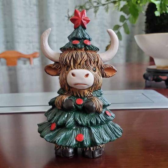 Halloween Highland Cow Resin Figurine Wizard Hat Pumpkin Broom Cattle Statue Sculpture Holiday Party Decoration Ornament