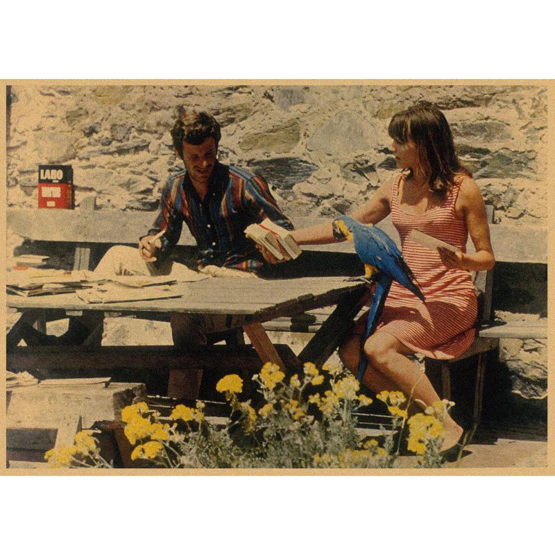 

Free Shipping: Jean-Luc Godard s Pierrot le Fou Retro French Film Kraft Paper Wall Art White card paper (non-adhesive) 30*42 cm