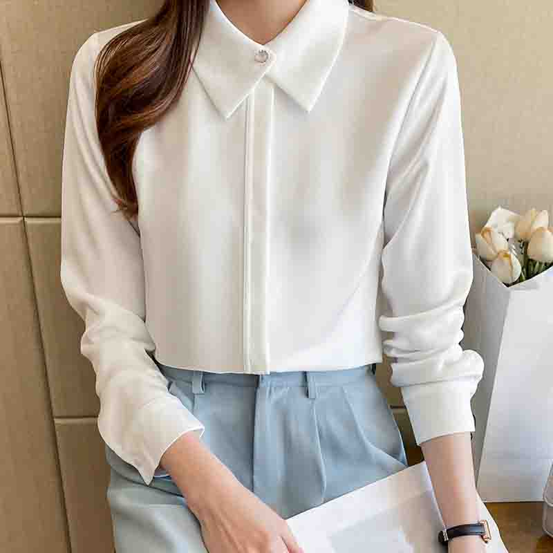 New Autumn Blouse Long Sleeve Women Shirt Turn Down Collar Office Lady White Chiffon Blouse Shirt Women Tops J740